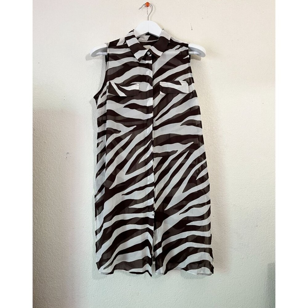 Chico's Womens Zebra Print Sleeveless Button Down Tunic Shirt Dress Size 1 Brown